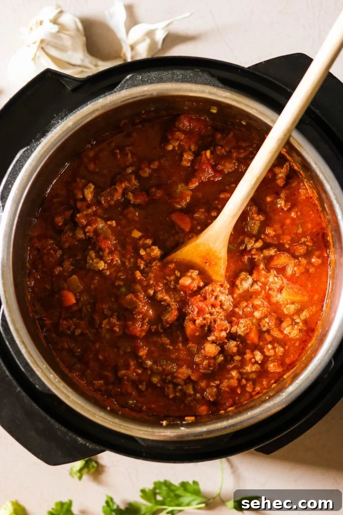 Instant Pot Spaghetti Meat Sauce for Paleo Whole30 3 Paleo spaghetti meat sauce cooked in the Instant Pot