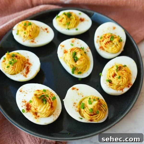 Southern Candied Yams with Brown Sugar and Butter 11 Deviled eggs topped with smoked paprika and chopped chives on a serving platter.