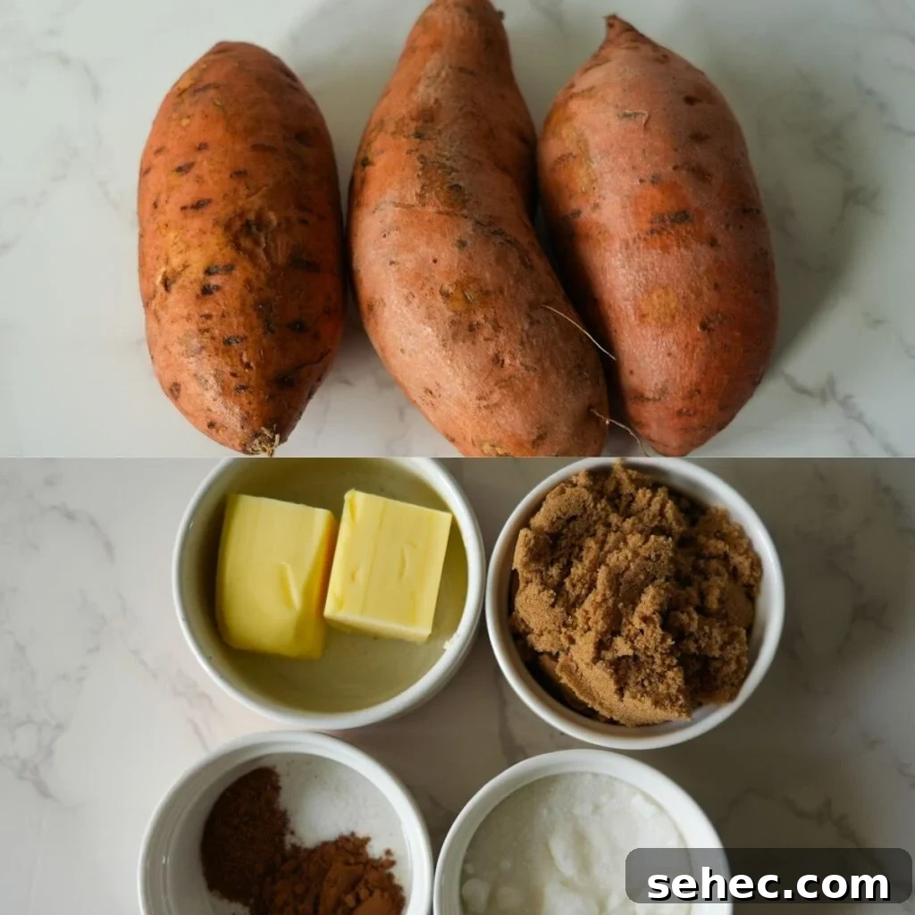 Southern Candied Yams with Brown Sugar and Butter 4 Ingredients for southern candied yams.