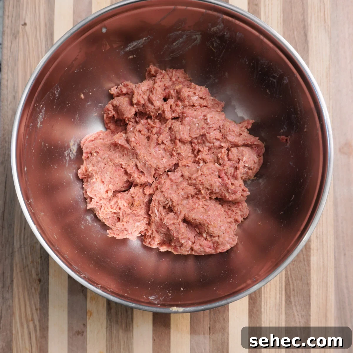 Sheet Pan Beef Kebabs with Vegetables 4 ground beef kebab mixture in a large Yeti bowl.