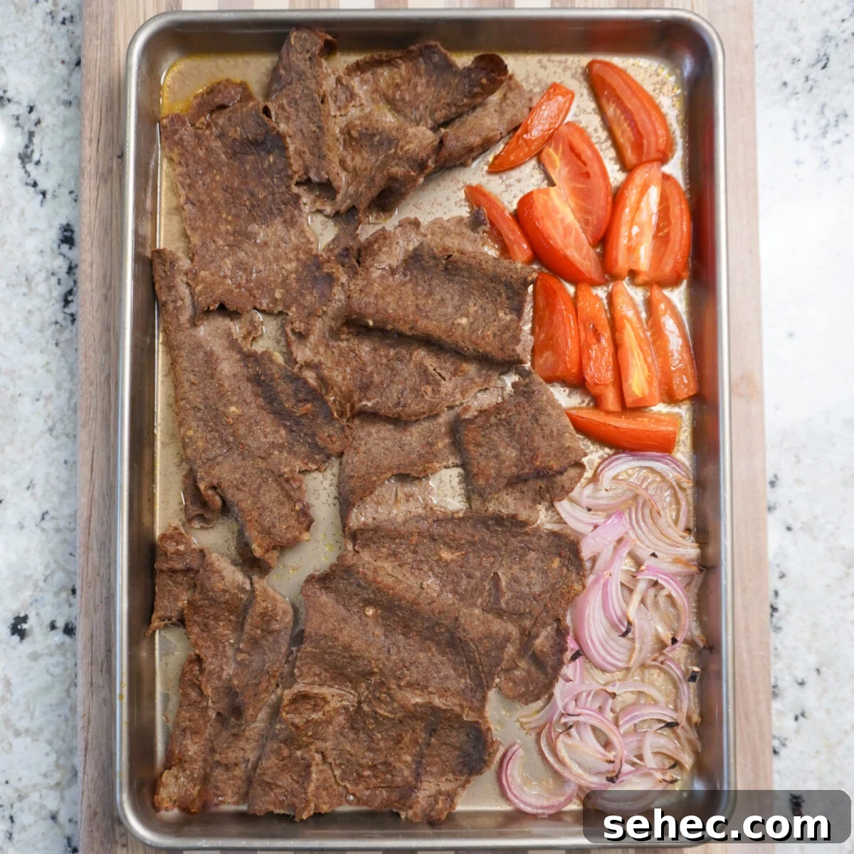 Sheet Pan Beef Kebabs with Vegetables 9 Broiled ground beef kebabs.
