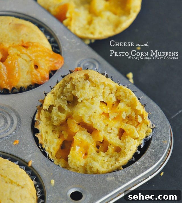 Cheesy Pesto Corn Muffins for Snacks and Brunch 2 Cheese and Pesto Corn Muffins