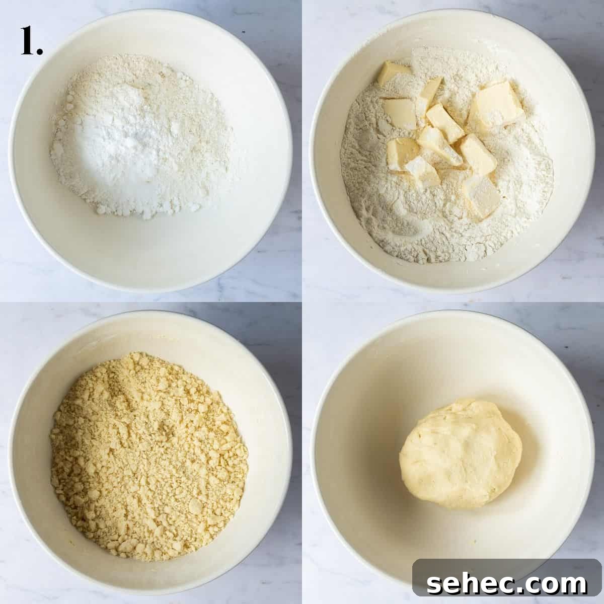 Vegan Caramelized Pineapple Coconut Tart 5 Four-image collage showing the pastry being made.