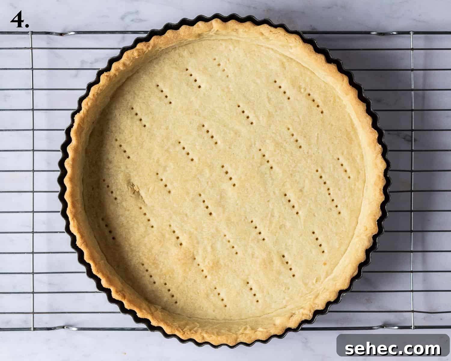Vegan Caramelized Pineapple Coconut Tart 8 Blind baked tart shell.