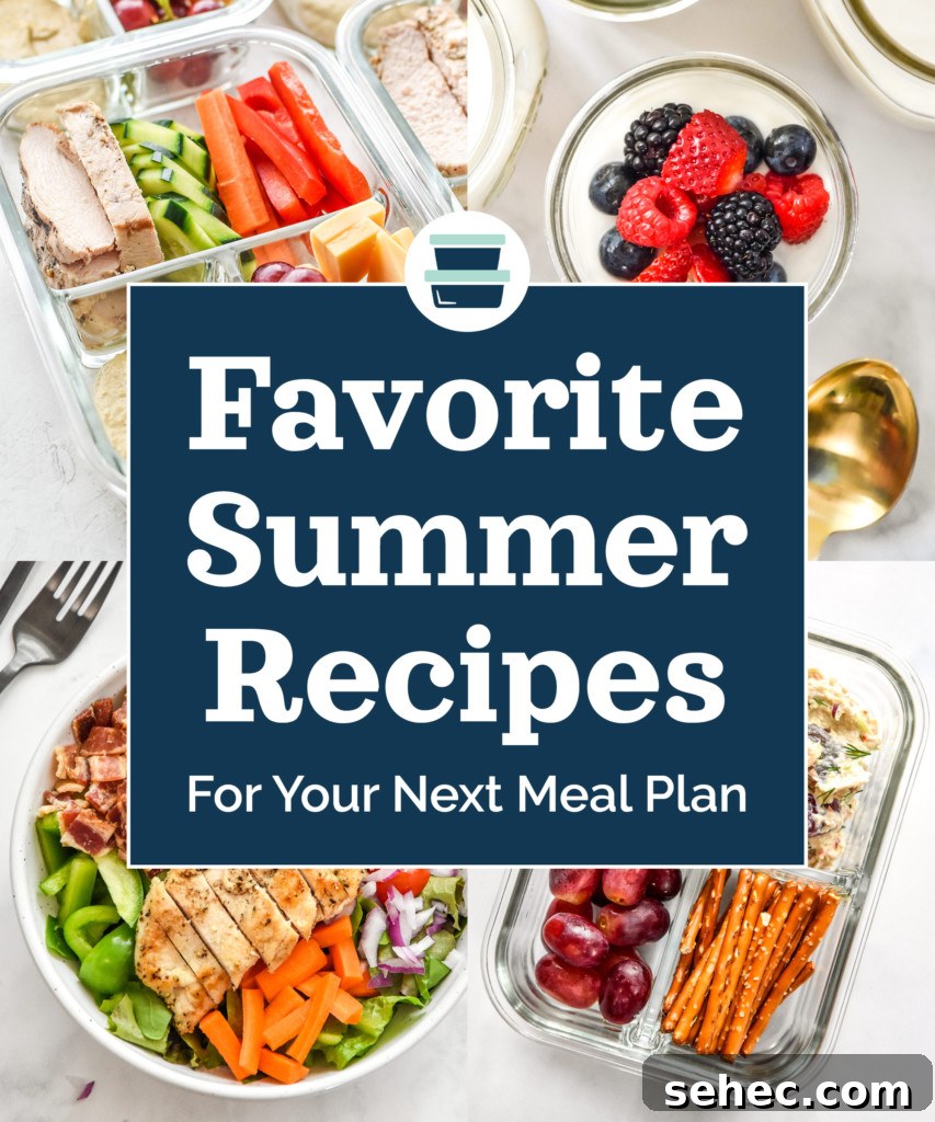 cover image with text for favorite summer recipes for your next meal plan.