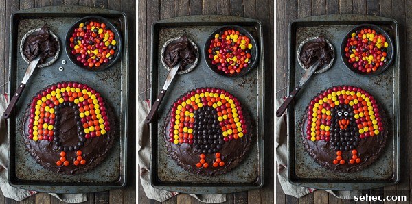Thanksgiving Chocolate Brownie Turkey Tart 6 This chocolate brownie turkey tart is a fun Thanksgiving dessert! Ready in 1 hour!