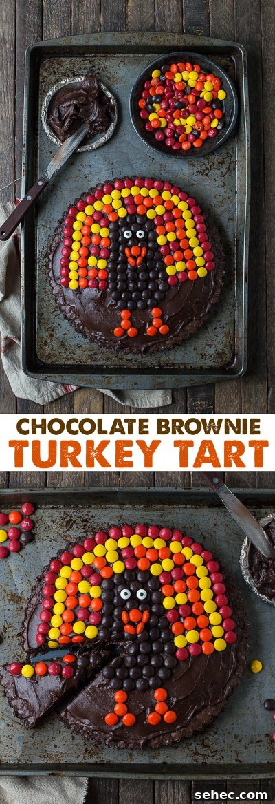 Thanksgiving Chocolate Brownie Turkey Tart 10 This chocolate brownie turkey tart is a fun Thanksgiving dessert! Ready in 1 hour!
