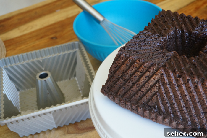 Triple Chocolate Cake Recipe with Rich Chocolate Ganache 4 nordic ware bundt cake pan