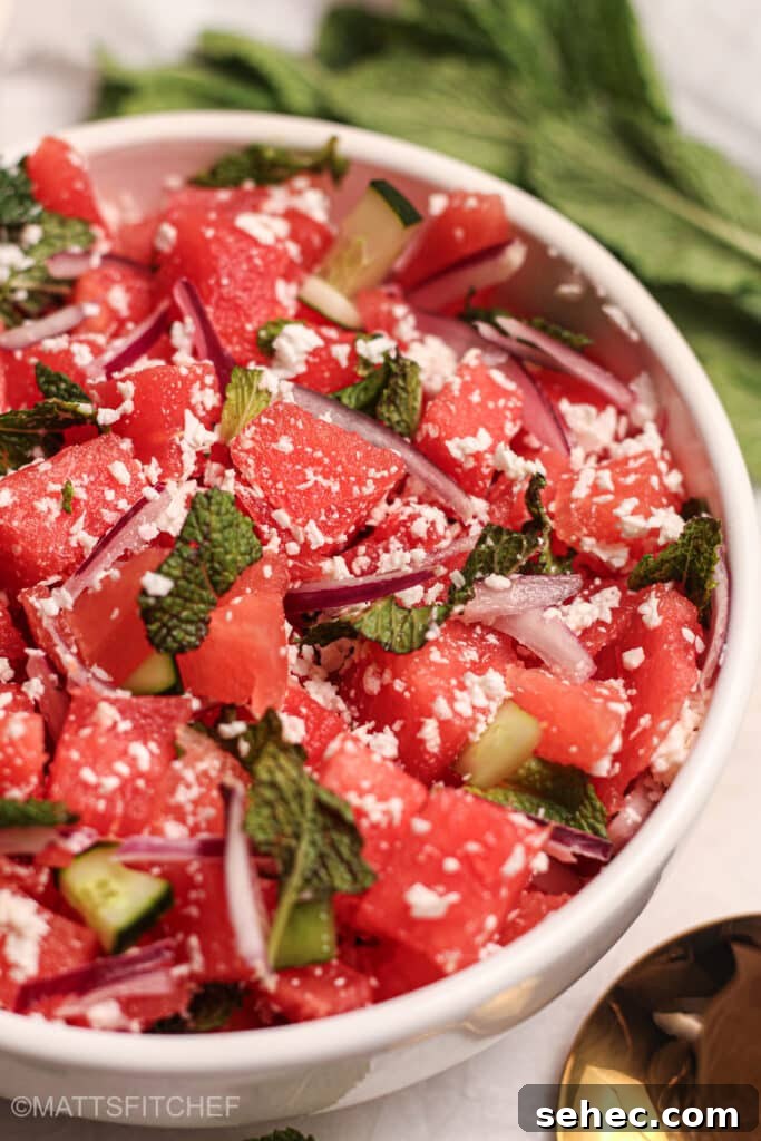 Watermelon Salad with Feta Cucumber and Mint 3 Watermelon Feta Salad