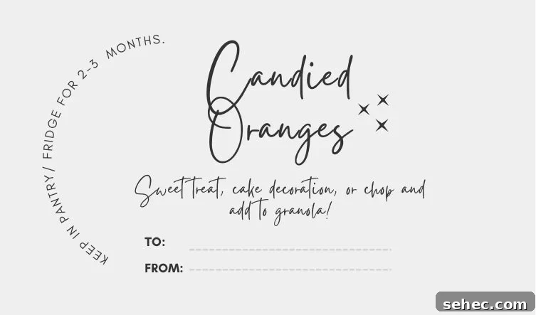 Chocolate Dipped Candied Orange Slices with Gift Tags 10 A gift tag for a food gift of candied oranges dipped in chocolate.
