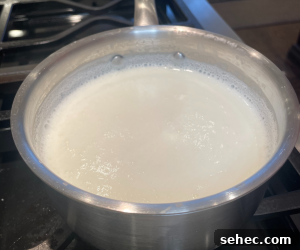 Rich Homemade Hot Chocolate Recipe 4 Milk heating in a saucepan