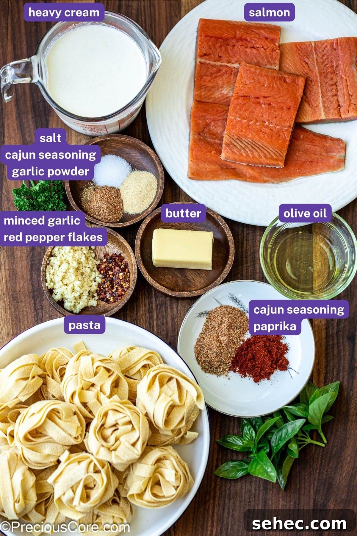 Creamy Cajun Salmon Pasta 4 Ingredients needed for Cajun Pasta With Salmon.