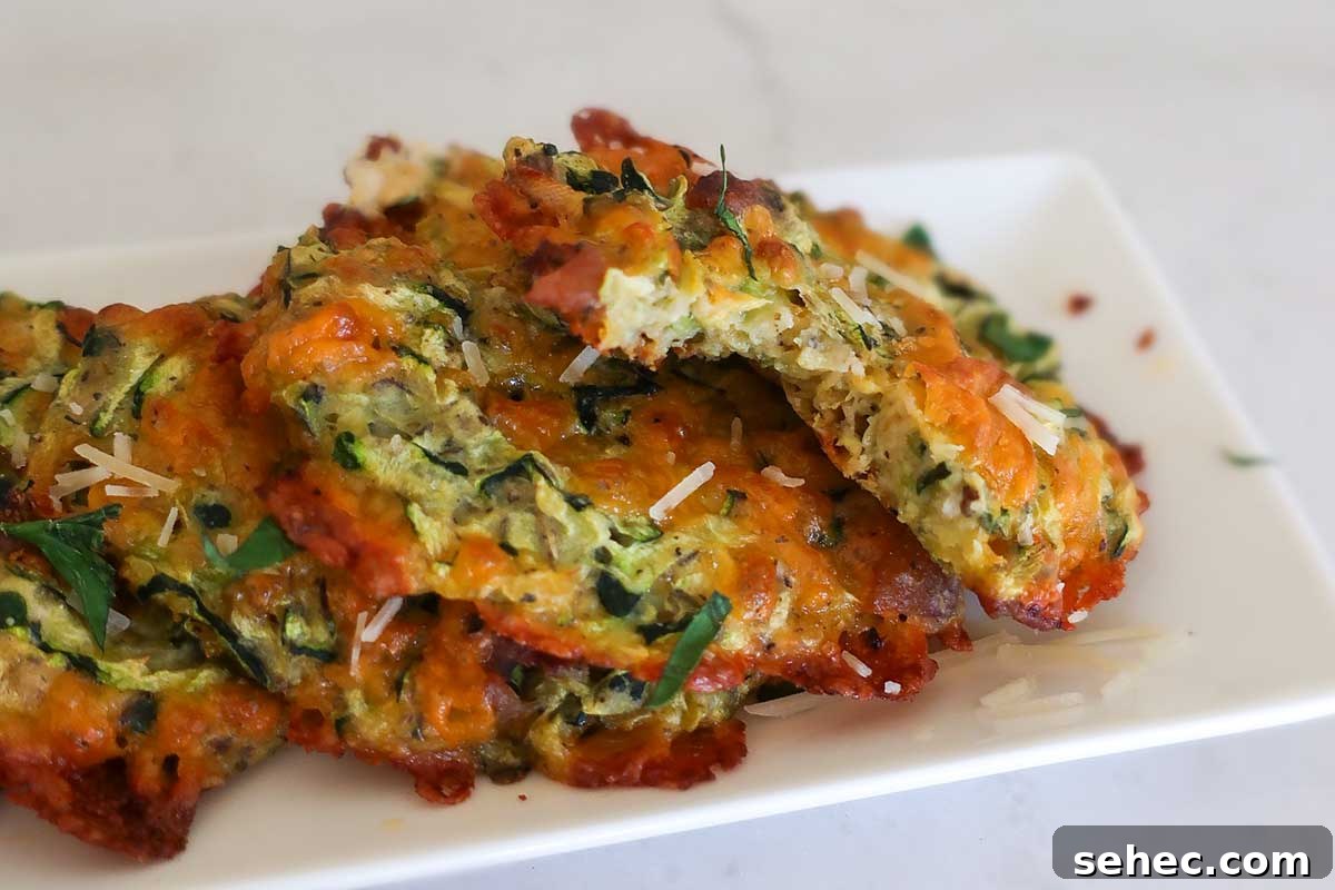 baked cheddar zucchini bars on a white plate toped with herbs