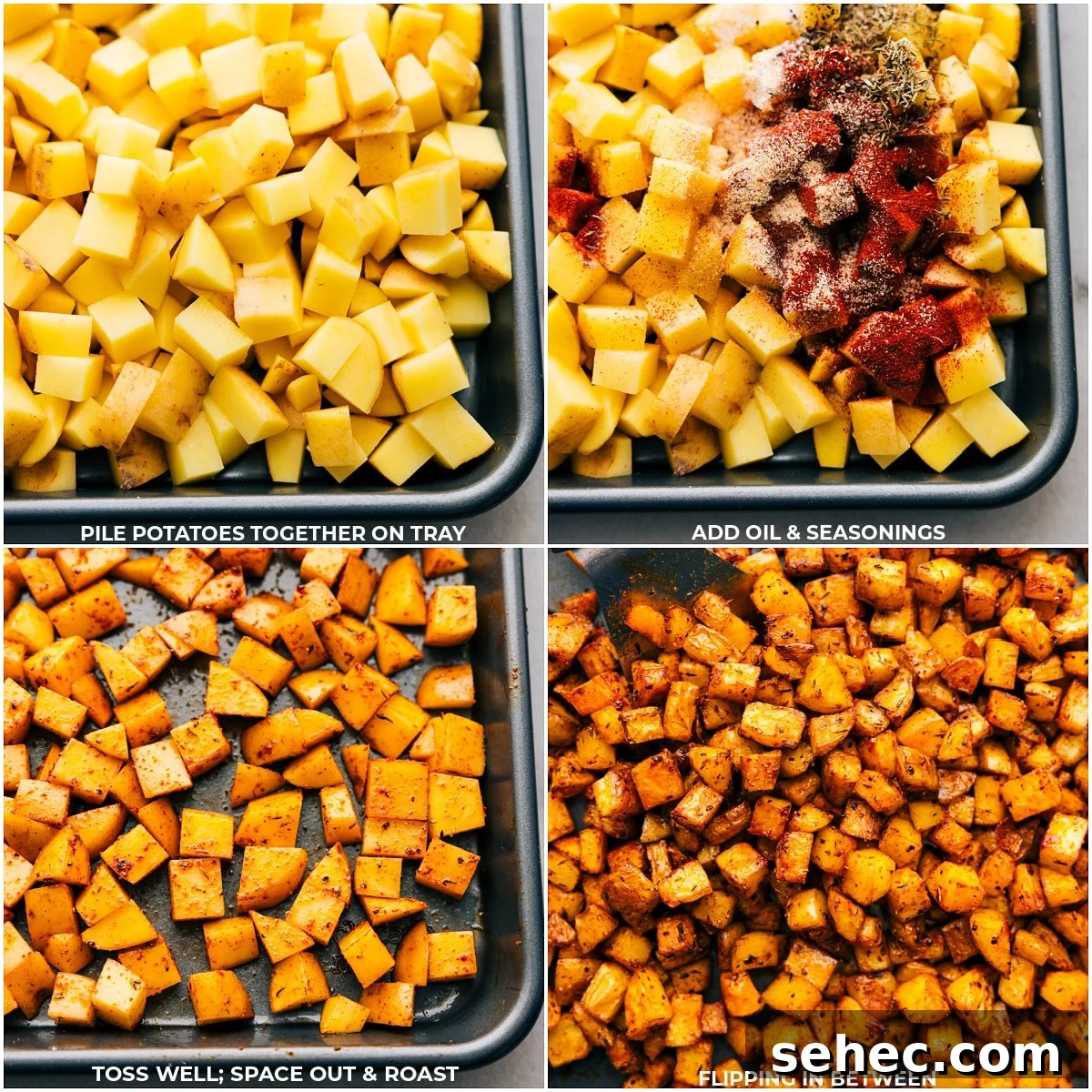 Process shots of Breakfast Potatoes being prepared