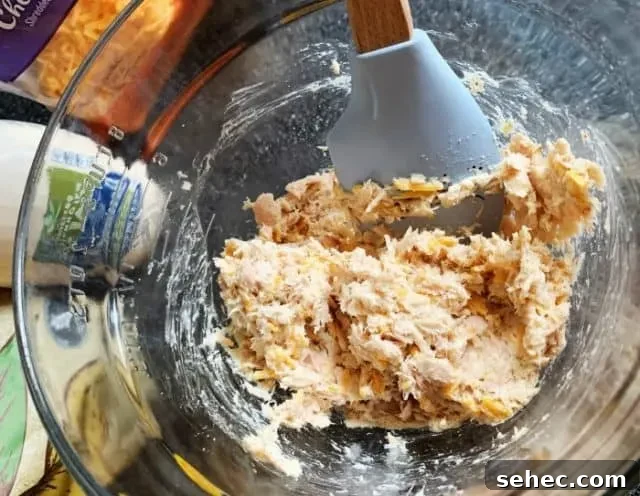 Low Carb Old Bay Tuna Cakes Recipe 5 mix tuna cake ingredients in a bowl