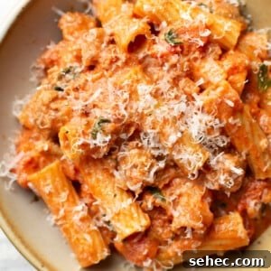 Creamy Sausage Rigatoni Pasta Recipe 7 a bowl of Italian sausage rigatoni