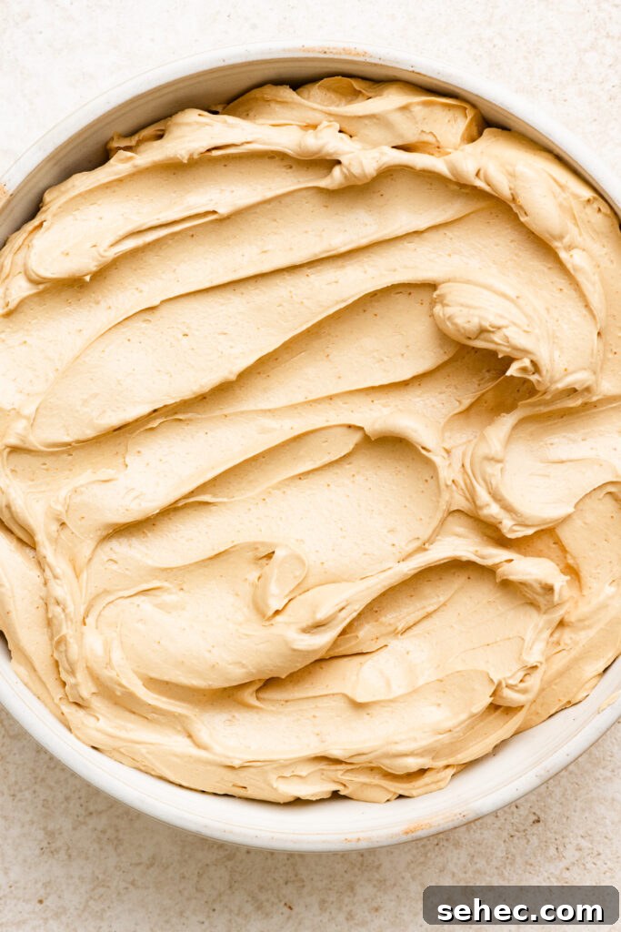 Brown Butter Buttercream Frosting Recipe 10 Bowl filled with brown sugar buttercream frosting.