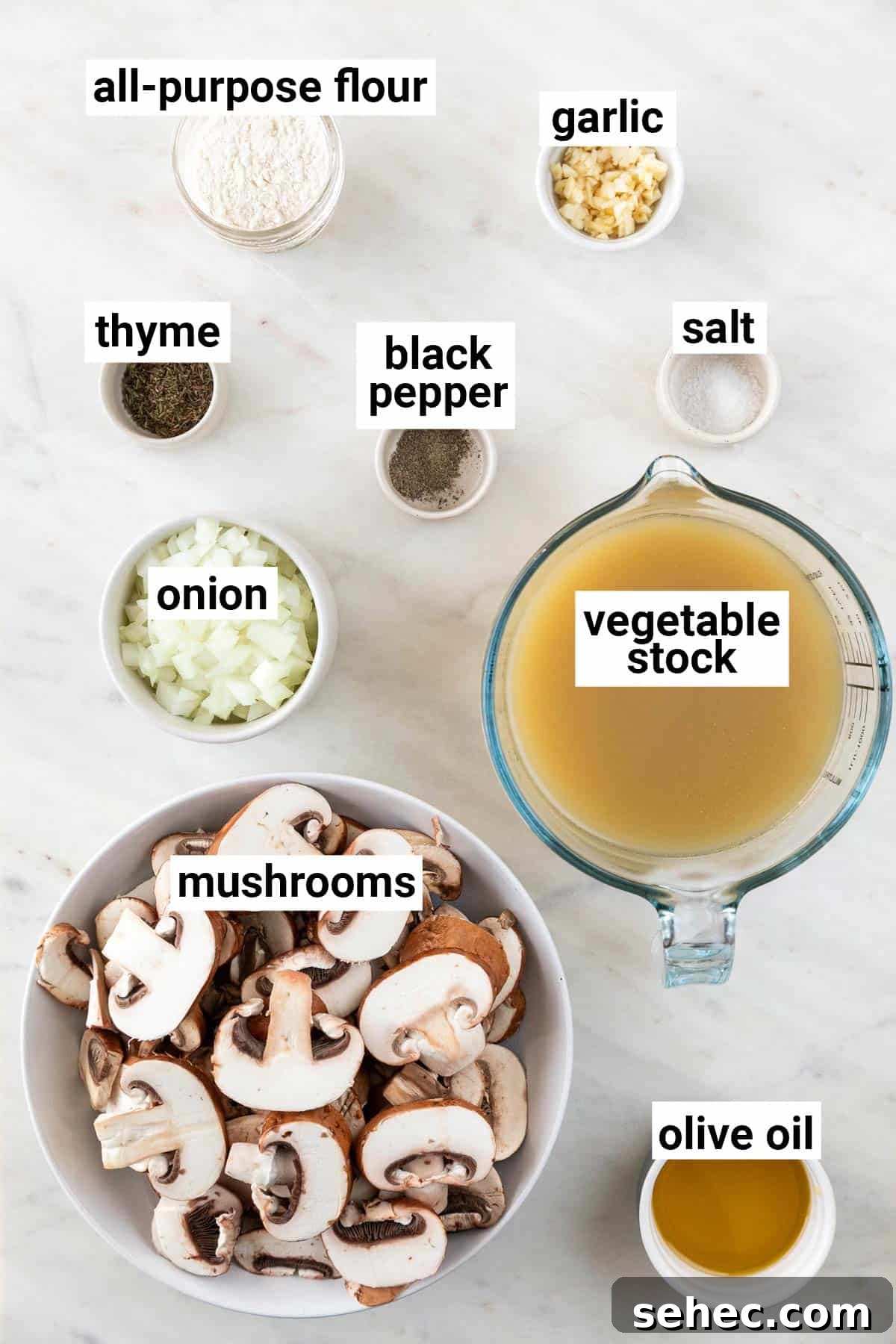 Vegan Mushroom Gravy Recipe 3 Ingredients needed to make vegan mushroom gravy.