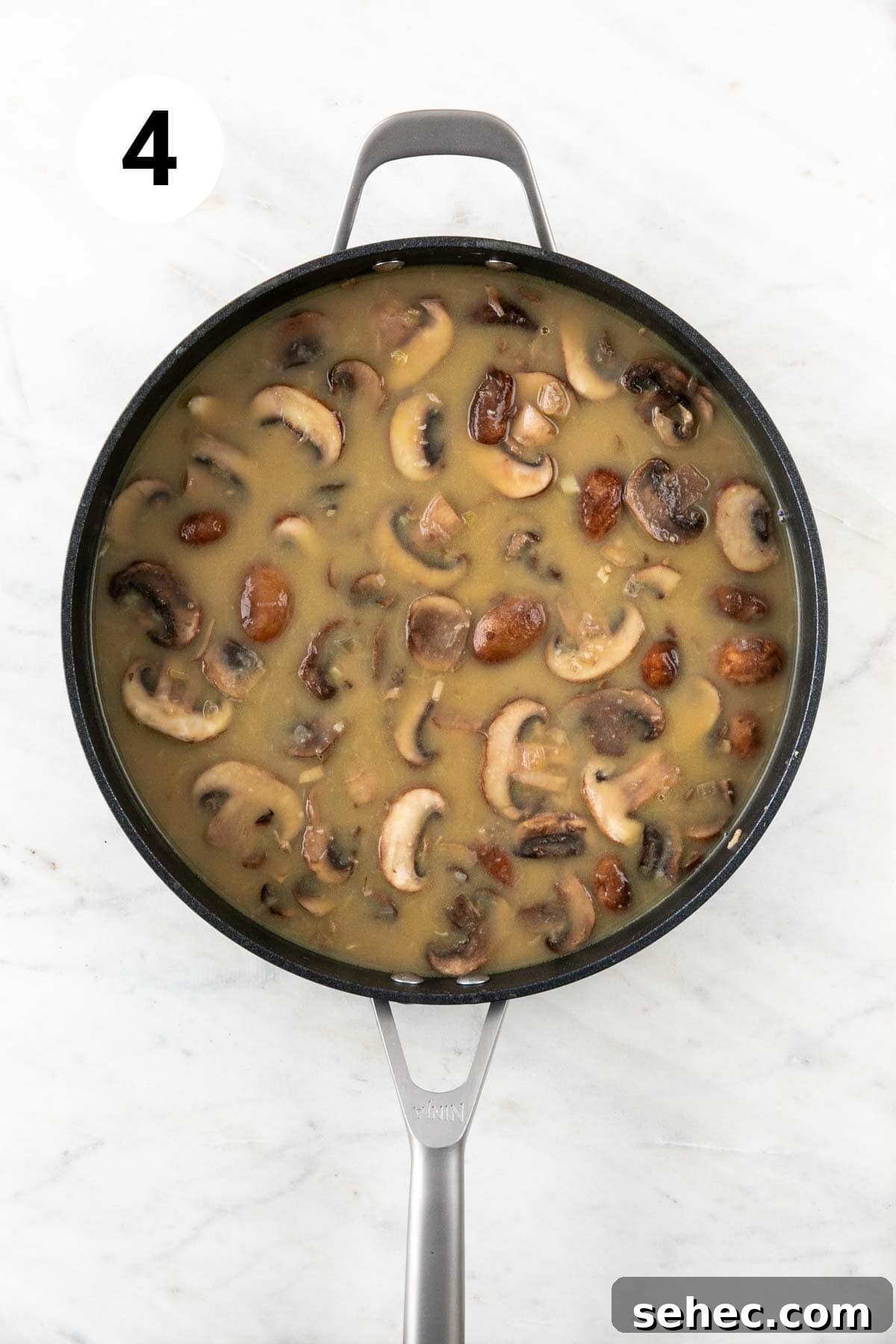 Vegan Mushroom Gravy Recipe 7 Vegan mushroom gravy without spices before thickening.