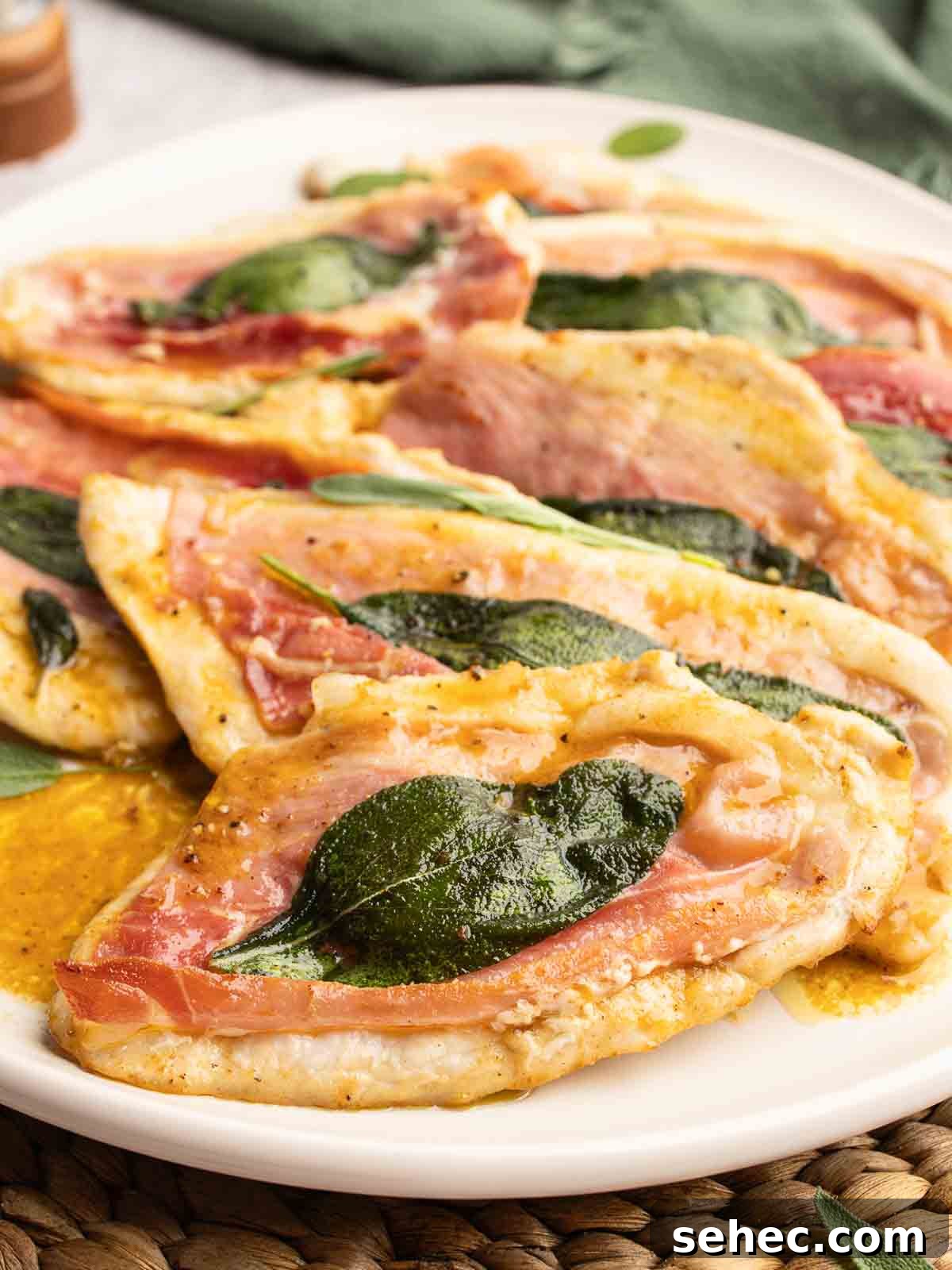 Chicken Saltimbocca with Prosciutto and Sage 2 Chicken Saltimbocca arranged on a serving platter.