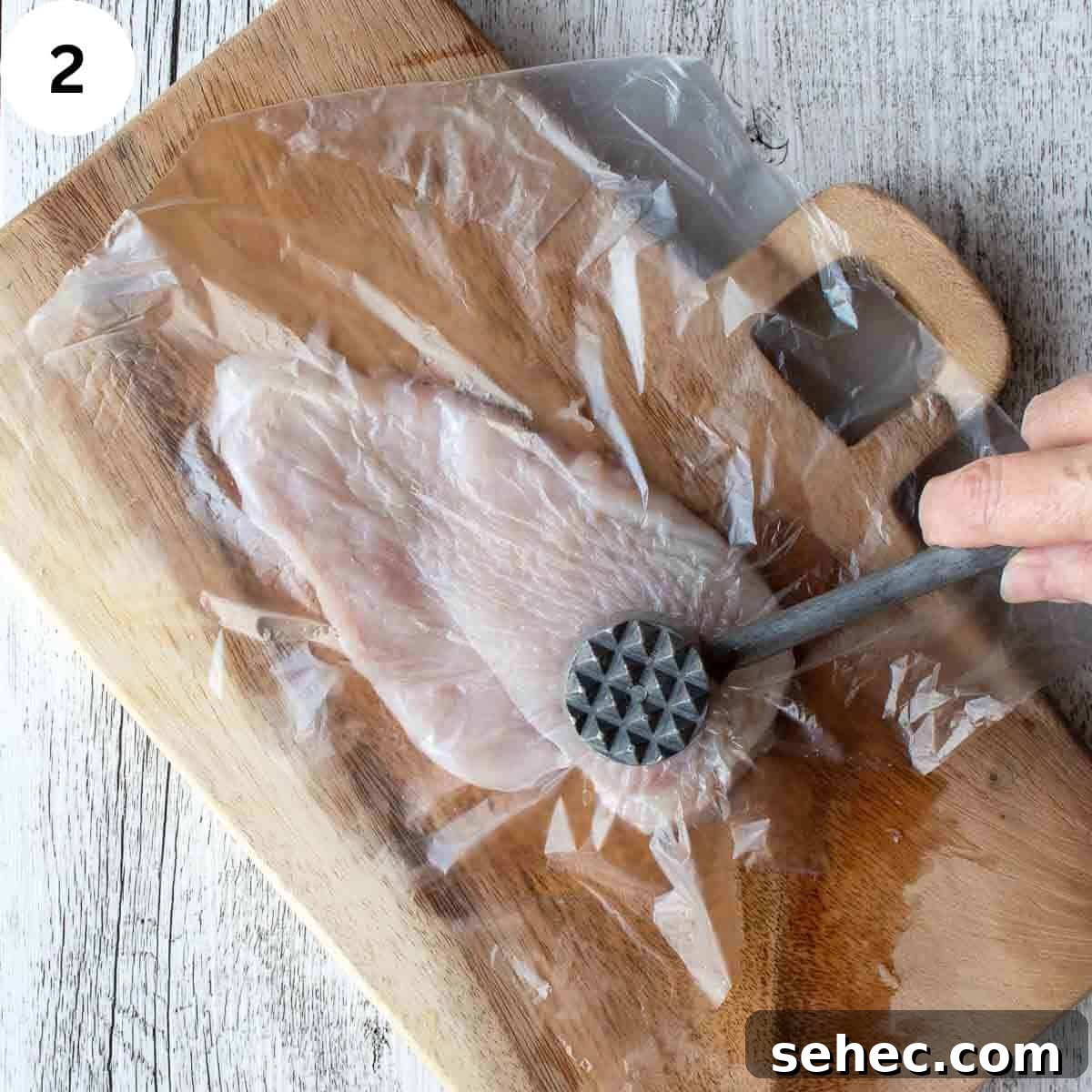 Chicken Saltimbocca with Prosciutto and Sage 5 Pounding chicken breast with a meat mallet.