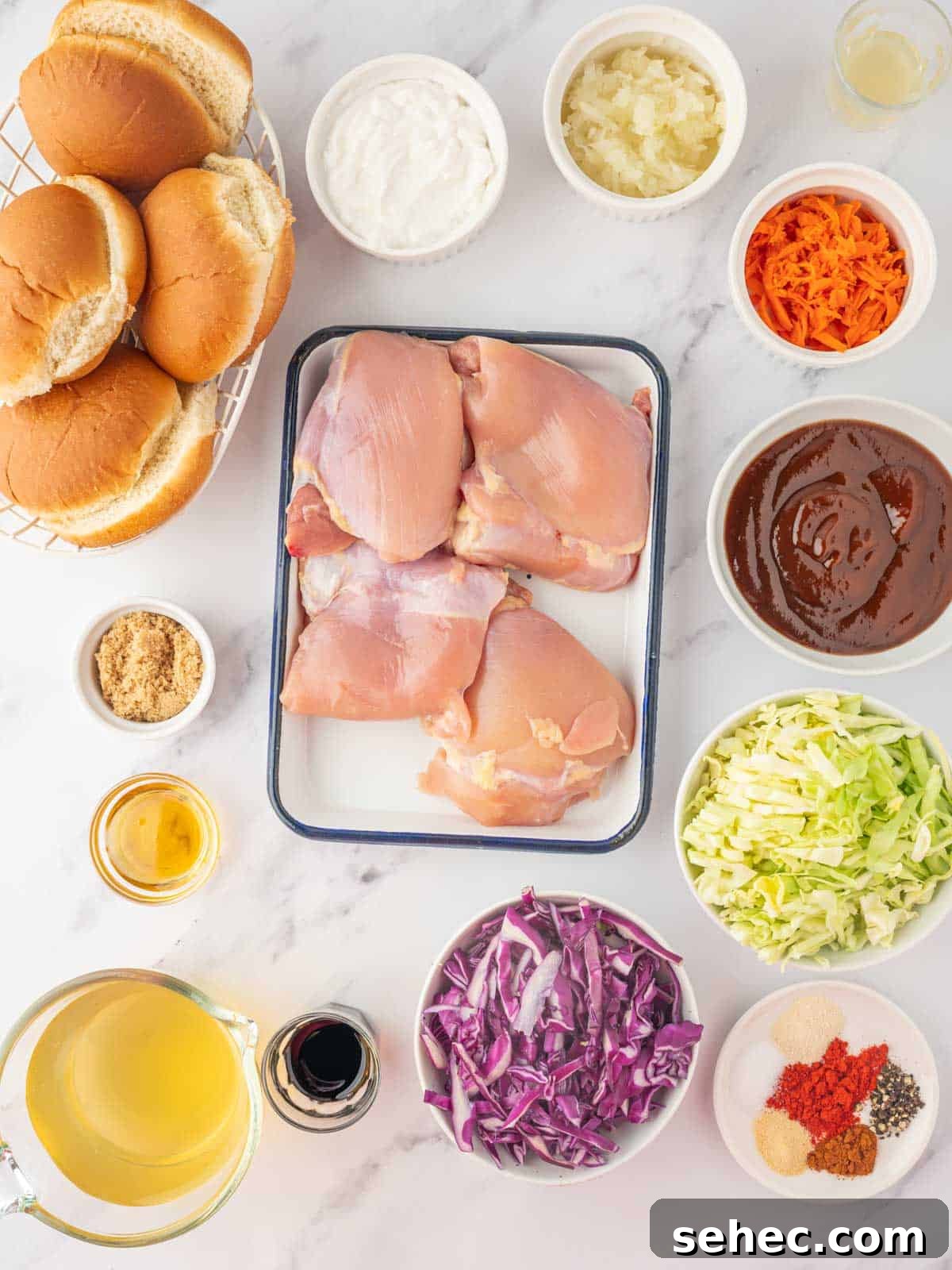 BBQ Pulled Chicken Burger with Smoky Sauce 3 Ingredients needed for bbq shredded chicken sandwiches.