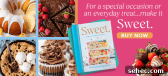 Chocolate Frosting Recipe for Cakes and Cupcakes 8 A cookbook titled Sweet by Beth Baumgartner is surrounded by images of cakes, cookies, cupcakes, and chocolate-dipped strawberries.