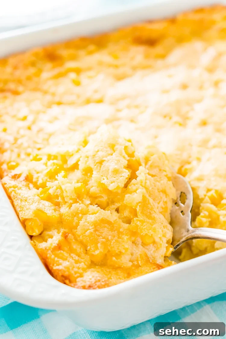 Cheesy Corn Casserole is an easy side dish made with 6 ingredients and ready for the oven in 5 minutes.