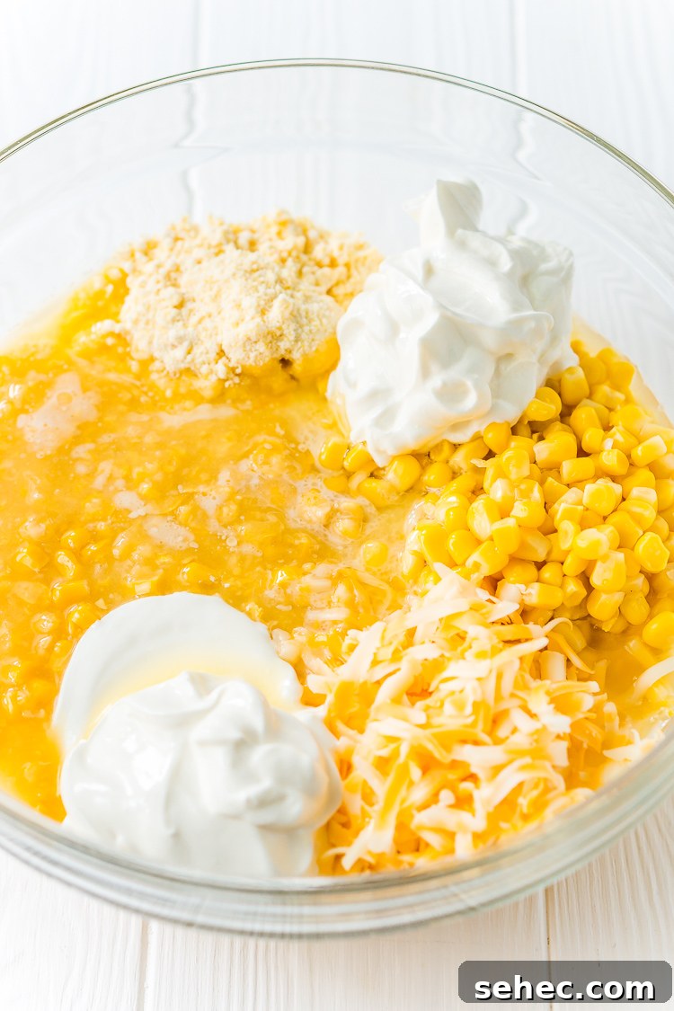 How to make cheesy corn casserole with Jiffy mix.