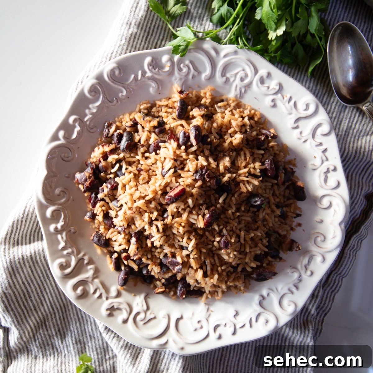 January Vegetarian Meal Plan Week 4 5 A plate of Jamaican rice and red peas.
