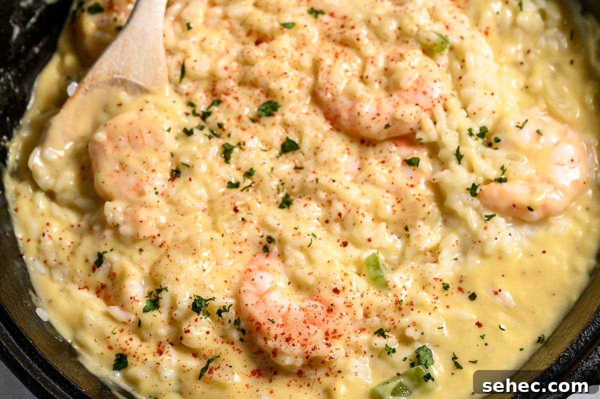 Creamy Shrimp and Rice Skillet 6 Creamy Shrimp and Rice in a skillet.