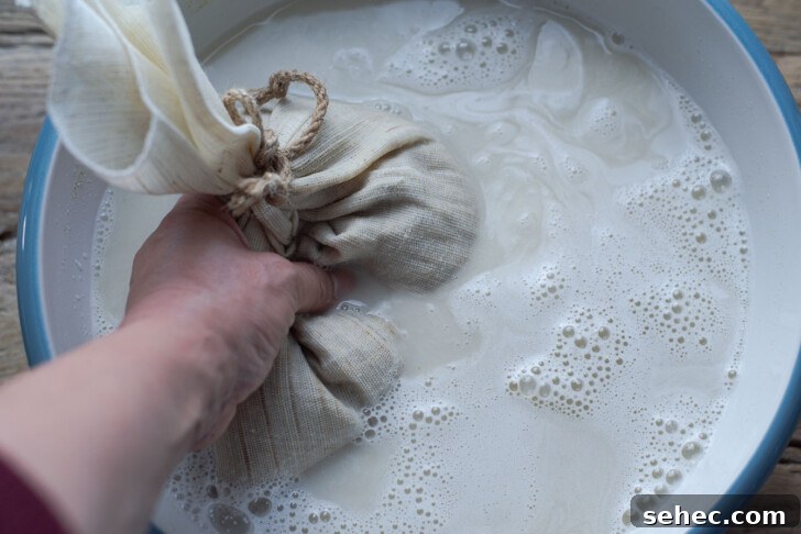 Homemade Sikhye Korean Sweet Rice Drink Recipe 7 Barley malt pouch pressed in water for Korean rice drink