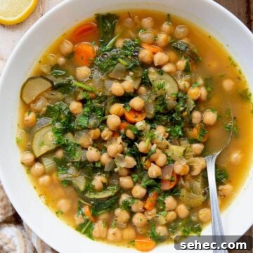 lemony Greek chickpea soup with zucchini and carrots