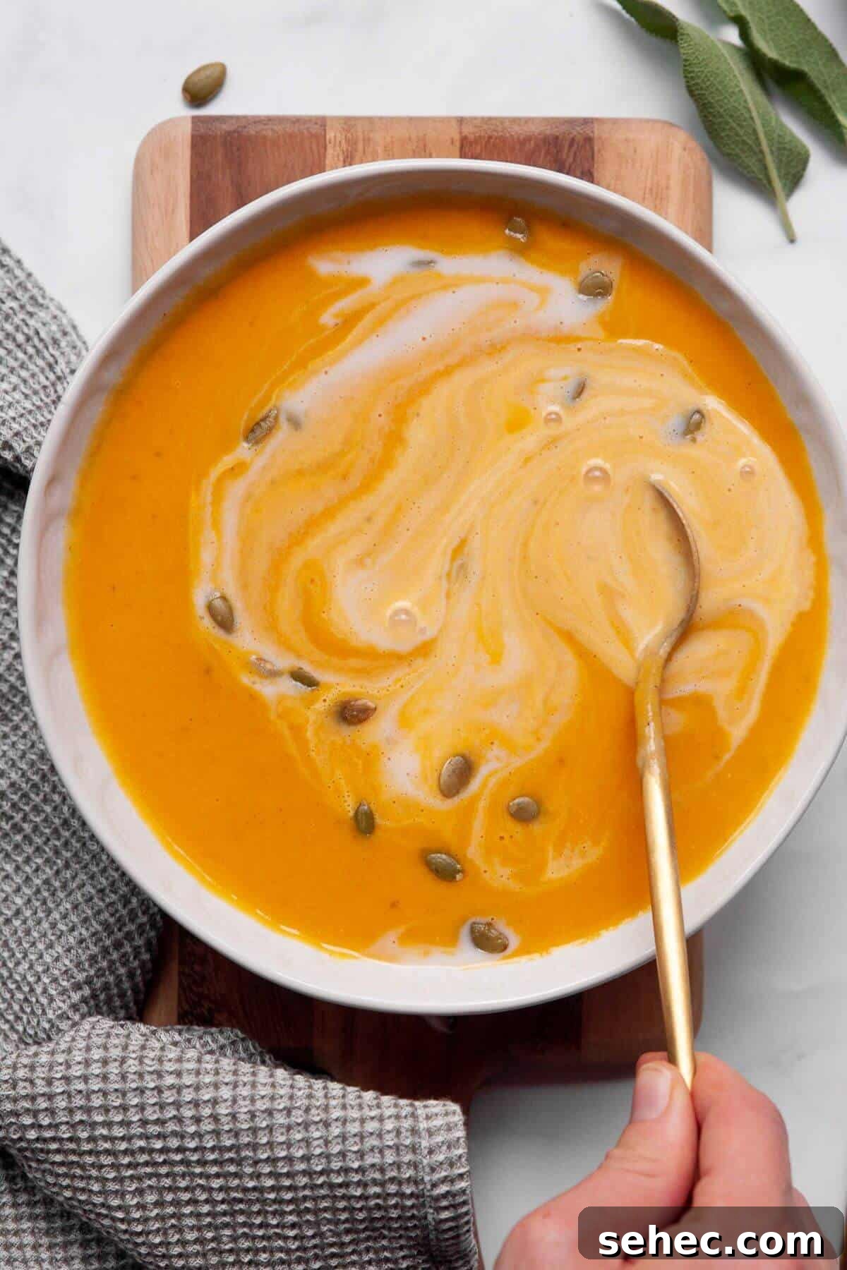 Creamy Pumpkin Sweet Potato Soup Recipe 10 Healthy, vegan sweet potato pumpkin ginger soup.