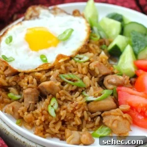 Nasi Goreng Indonesian Fried Rice Recipe 8 Square close-up of a plate of nasi goreng.
