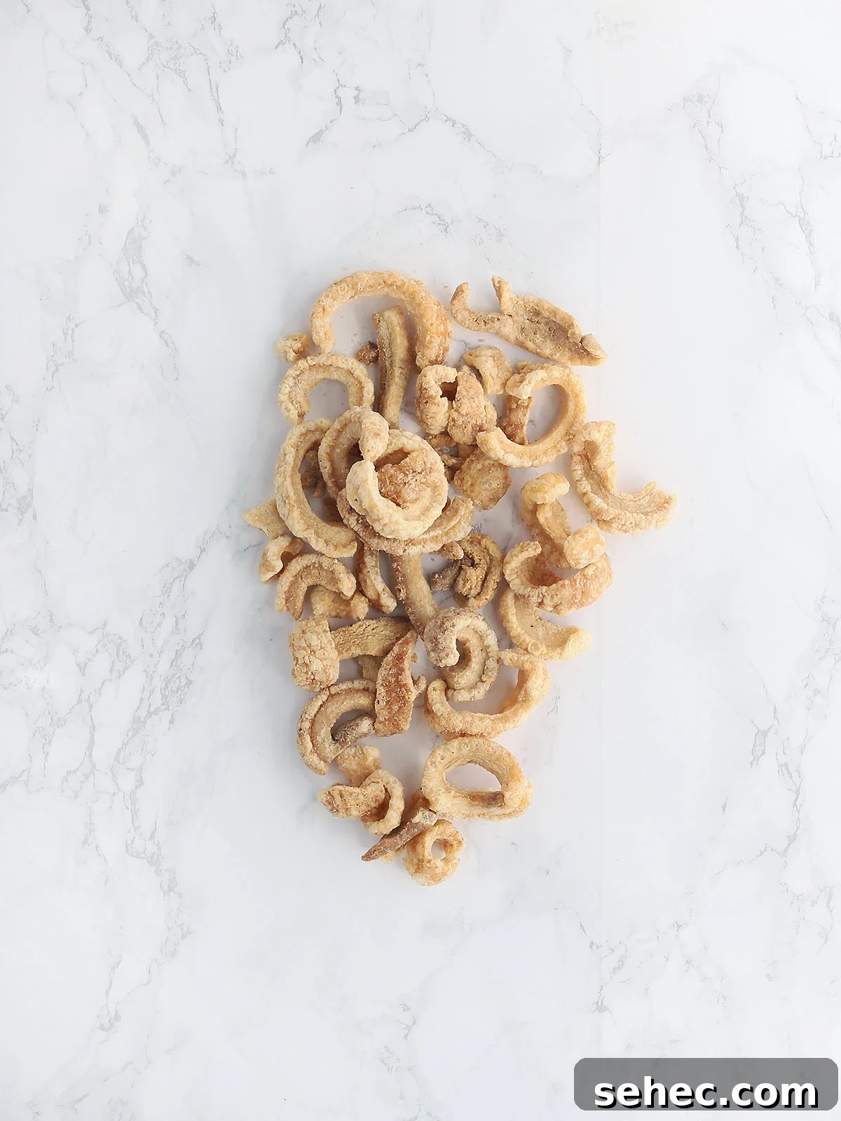 Southern Cracklin Cornbread Recipe 5 tender pork cracklins on a white background