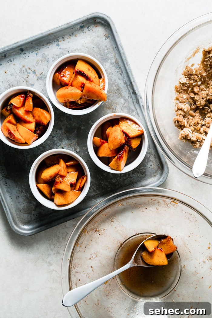 individual peach crumbles assembly