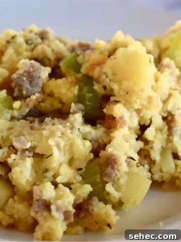 Cornbread Stuffing with Sausage and Apple.