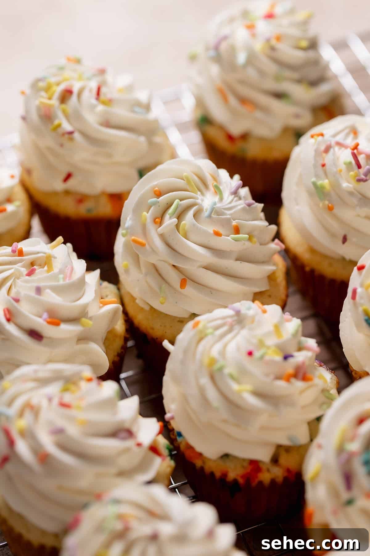 Birthday Cupcakes Recipe I Make Every Year 8 Confetti birthday cupcakes with vanilla buttercream frosting and rainbow sprinkles