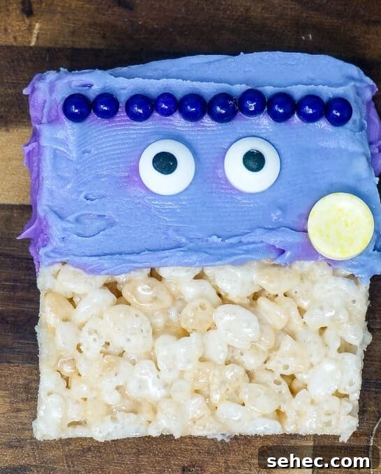 Halloween Rice Krispie Treat Monsters Recipe 11 Halloween Rice Krispie Treat Monster with candy decorations