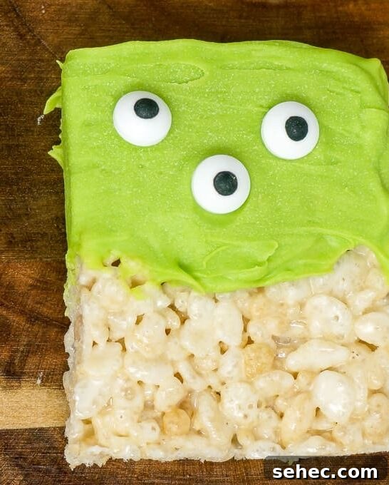 Halloween Rice Krispie Treat Monsters Recipe 12 Green trio Halloween Rice Krispie Treat Monsters