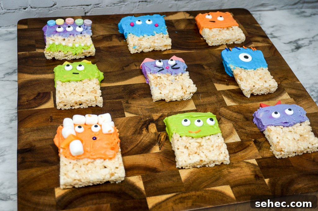 Halloween Rice Krispie Treat Monsters Recipe 4 Rice Krispie treats ready for Halloween decorating