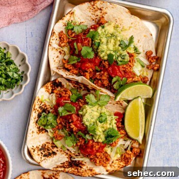 Ground Chicken Tacos with Juicy Mexican Seasoning 12 Tacos with salsa and guacamole.