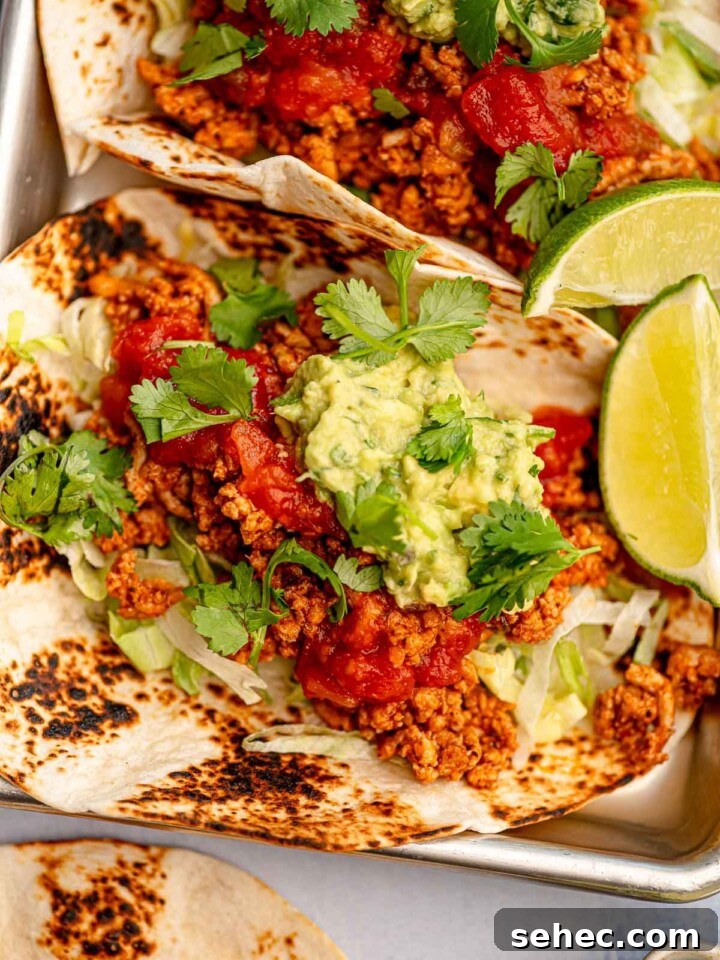 Ground Chicken Tacos with Juicy Mexican Seasoning 6 Ground chicken taco with guacamole.
