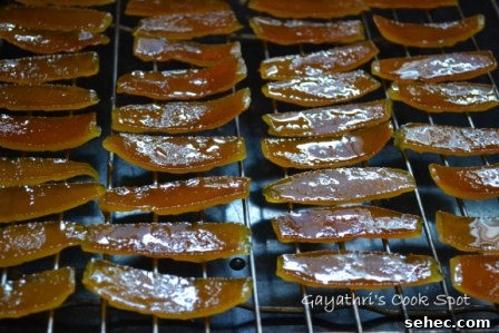 Coating candied orange peel in sugar
