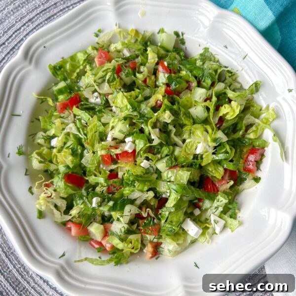 Maroulosalata Greek Green Salad with Fresh Herbs 4 fresh spring green salad with tomatoes on white plate