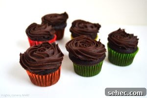 Soft mini chocolate cupcakes topped with chocolate buttercream