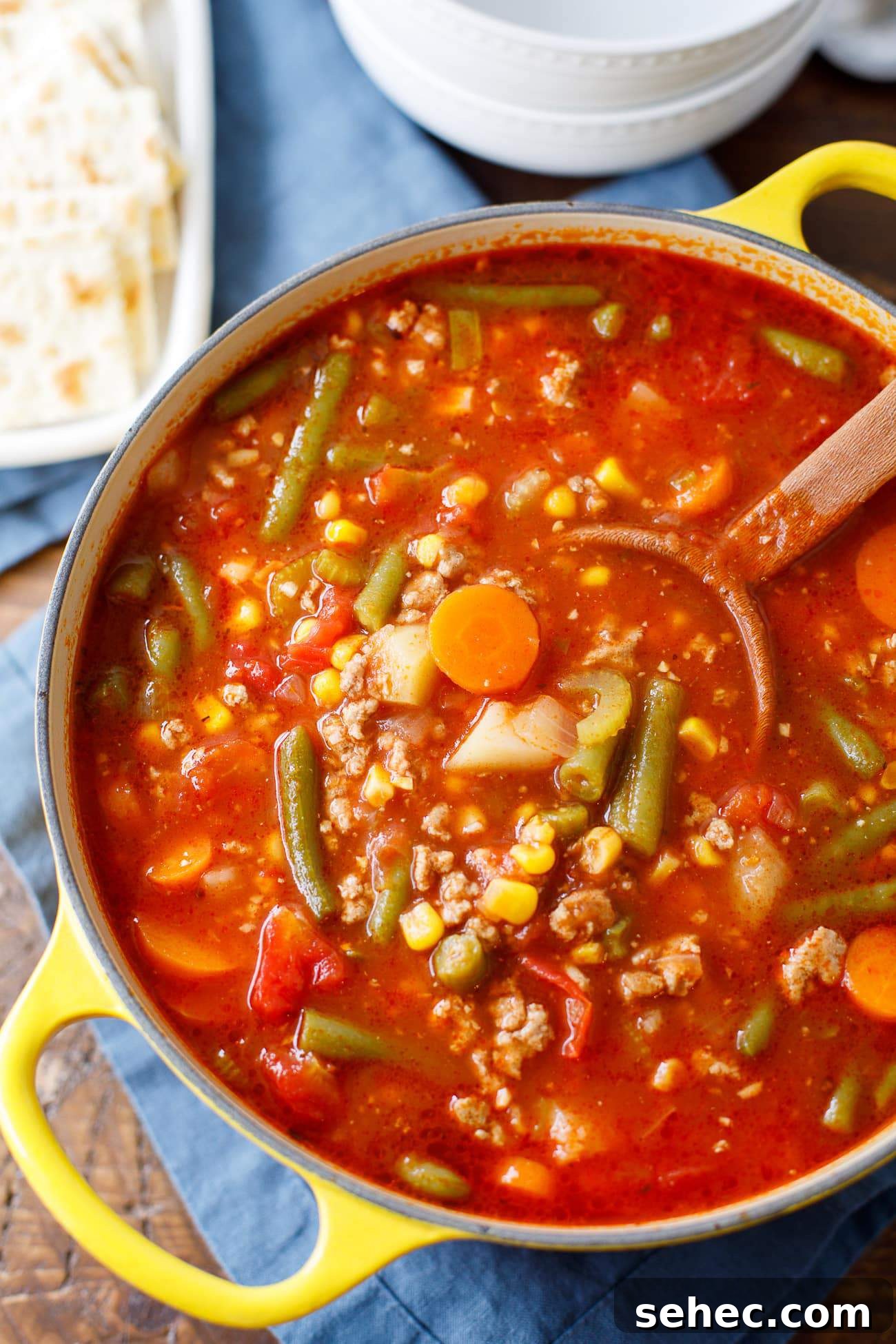 Ground Turkey Vegetable Soup Recipe 2 easy ground turkey soup overhead pot photograph with ladel