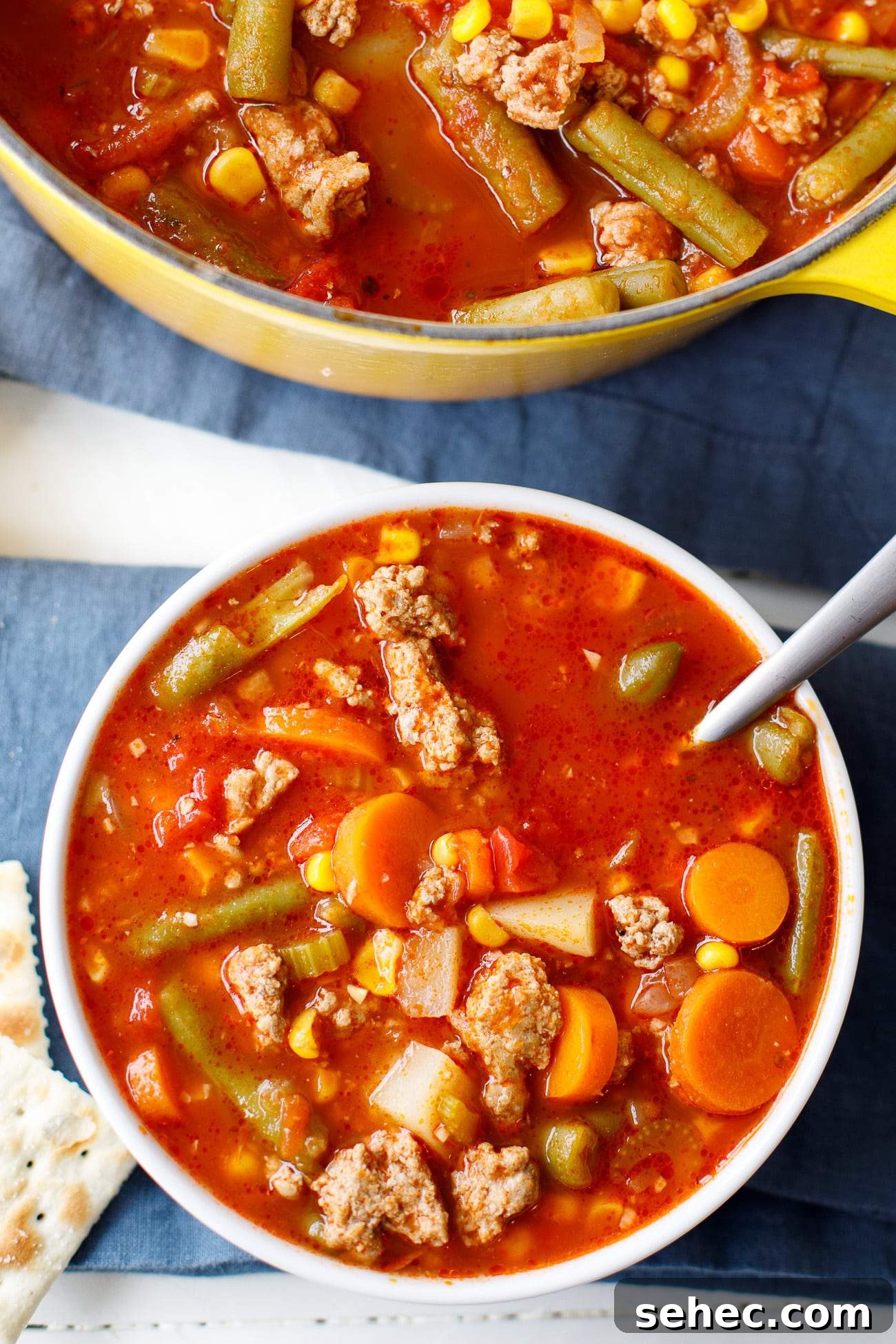 Ground Turkey Vegetable Soup Recipe 5 ground turkey soup in a bowl with crackers