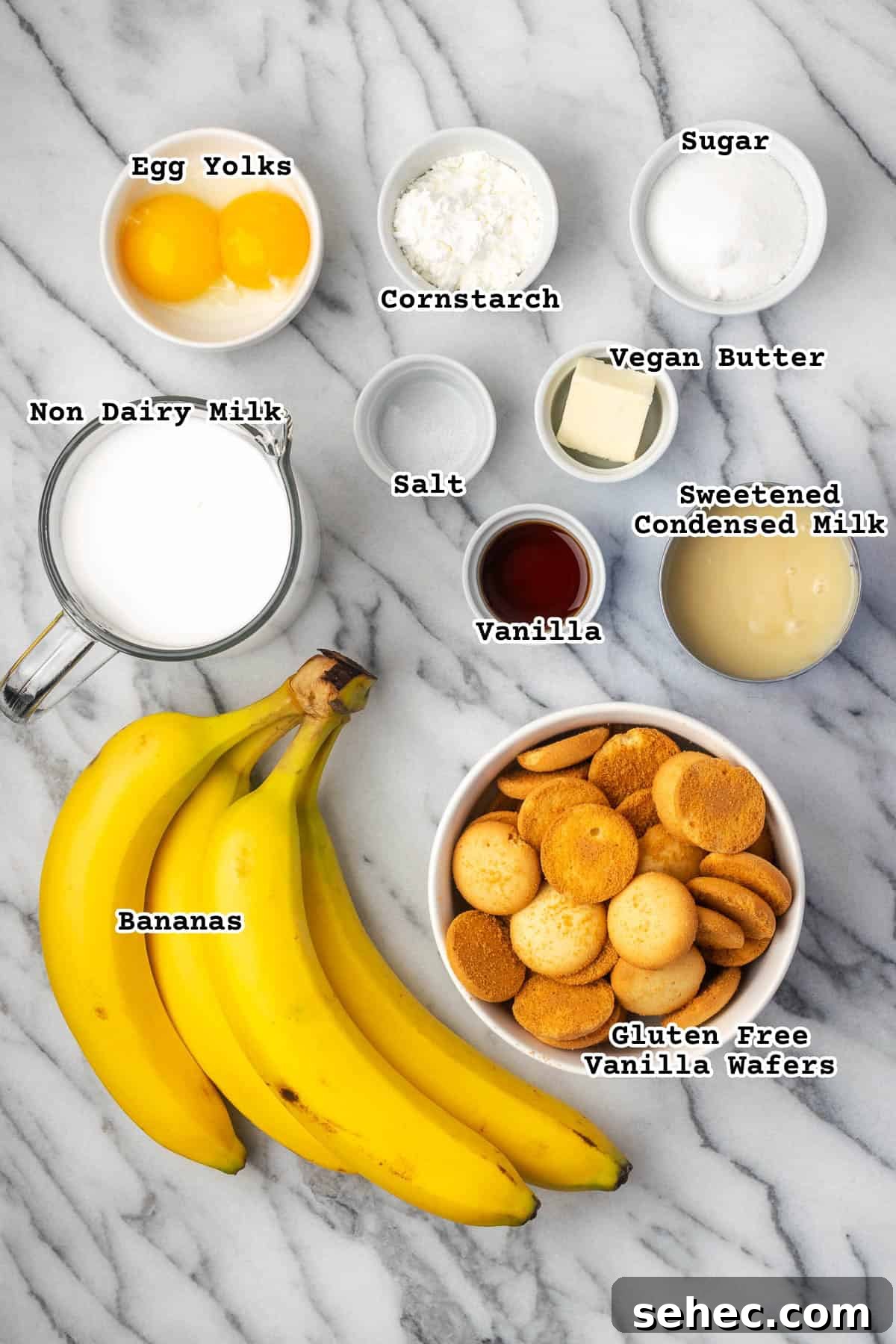 Homemade Banana Pudding Recipe From Scratch 3 Ingredients for a gluten free and dairy free banana pudding sitting on a marble counter.